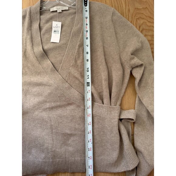 NWT Anne Taylor LOFT Tan V-Neck Chiffon Cross Tie Closure Cardigan Womens Size L - Picture 7 of 8